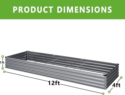 2PCS 12x4x1FT Galvanized Raised Garden Bed Kit,Vegetable Boxes-Rectangle Metal Flower Box,Large Planter Raised Beds Outdoor Garden for Planting,Fruit,Herb-Silver