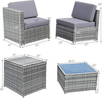 Tangkula 8 PCS Outdoor Patio Furniture Set, Rattan Wicker Sofa Set, Sectional Sofa Couch Conversation Set w/Storage Table and 12 Zippered Cushions for Garden Backyard Poolside (Grey)