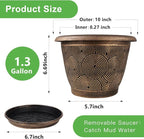 10 Inch Flower Pots Planters for Indoor Outdoor Plants, 3 Pack Plastic Large Plant Pots with Drainage Hole & Tray, Modern Decorative Garden Pot with Saucer, Plant Container for House
