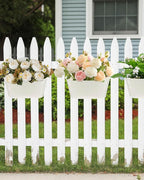 Metal Railing Planters for Outdoor Plants - 5 Pcs Balcony Hanging Flower Pots with Detachable Hooks & Drain Holes, Windowsill Oval Hanging Bucket Pots Fence Planters for Garden Home Decor, Cream White