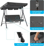 AECOJOY 3-Seat Outdoor Clearance Porch Swings for Adults, Outdoor Patio Swing with Adjustable Canopy & Removable Cushion for Backyard, Garden, Balcony, Grey