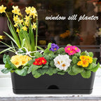 6 Pack Rectangle Planter 16x4.4 Inch Window Boxes Planters Rectangular Large Window Sill Planters Indoor Self Watering Plant Pots with Drainage Holes and Saucers Succulent Herb Flower Pots, Black