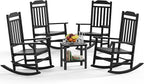 5 Piece Outdoor Rocking Bistro Set, Rocking Chairs Outdoor Furniture, Resin Waterproof Sun-Proof Patio Furniture Set for Garden, Pool, Backyard（5, Black）