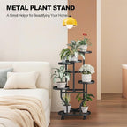 Plant Stand 5 Tier Indoor Outdoor Metal Flower Shelf with Wheels Multi Plants Holder Display Rack for Garden Patio Balcony Living Room Black (Black, 5 Tier)