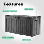 DRATO 75 Gallon Deck Box, Waterproof Resin Large Outdoor Storgae Box for Patio Furniture, Patio Cushions, Gardening Tools, Pool Supplies, Lockable（Black，75 Gallon）