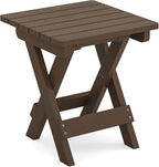 LUE BONA Small Outdoor Folding Side Table, HDPS Outside End Table for Patio, Porch, Deck, Pool, 14 Inch Height, Dark Brown