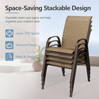SWITTE Patio Chairs Set of 4 with Armrests, Outdoor Stackable Dining Chairs with Breathable Backrest and Metal Frame for Lawn, Garden, Deck, Poolside, Beige