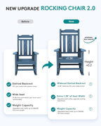 SERWALL Oversized Rocking Chair Outdoor, HDPE Outdoor Rocking Chair, Blue