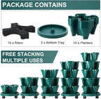 Umigy 2 Set 5 Tier Stackable Planters Vertical Garden Planters for Strawberry Herb Flower and Vegetable Indoor Outdoor Gardening Pots with Removable Wheels and Bottom(Dark Green)
