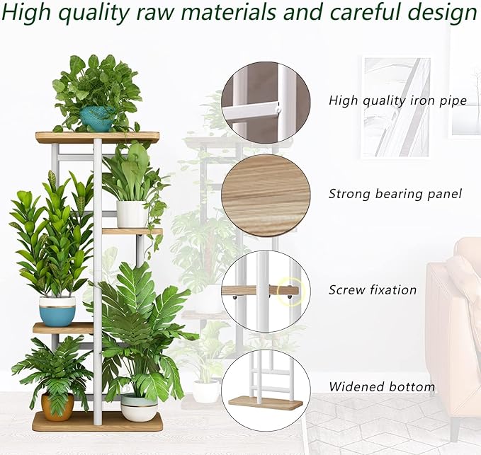 LINZINAR Plant Stand Indoor 4 Tier 5 Potted Multiple Plant Shelf Stands for Garden Corner Balcony Living Room White
