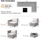 ovios 6 Pieces Patio Furniture Set, Outdoor Wicker Sectional Sofa with Glass Table Comfy Cushions, Modern Modular Deep Seat Couch Rattan Conversation Set, Beige