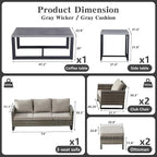 Belord 7 Piece Outdoor Furniture Patio Wicker Sofa Set, Oversize Outdoor Dining Chairs with Rattan Ottomans, Conversation Sets Patio Furniture Come with Removable Washable Cushion Grey