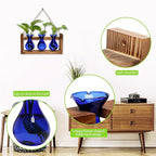 Terrarium Propagation Station, 3 Blue Borosilicate Glass Bulbs, Wooden Stand