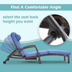Chaise Lounge Chairs Outdoor Set of 4, Comfy Outside Wicker Patio Pool Lounge Chair w/ 5 Adjustable Back Angle, Cup Holder, Thicken Cushion