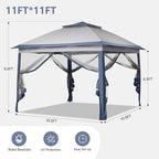 GDY 11x11 Pop Up Canopy Tent, Outdoor Canopy with Netting, Outdoor Gazebo for Backyard, Tent with Handbag, Blue.