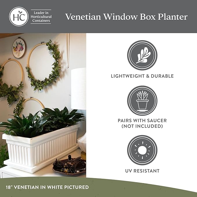 The HC Companies 30 Inch Venetian Window Planter Box with Drainage Plug, Lightweight UV-Resistant Plastic Indoor & Outdoor Planters, 2-Pack Flower Box for Garden & Home Decor, Sandstone
