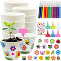 Cinrobiye 30 Set Garden Paper Pot Craft Kit，DIY Flower Plant Crafts with 216 Foam Stickers Watercolor Pens Plastic Plant Tags for Spring Summer Gardening Art Project Classroom Party Activities (Big)
