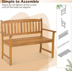 Tangkula Outdoor Acacia Wood Bench, 2-Person Garden Bench with Backrest and Armrests, Garden Bench with Slatted Seat for Porch, Park, Backyard, 800 Lbs Max Load, 43” L x 22” W x 34” H, Natural