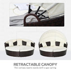 Outsunny 4-Piece Round Convertible Daybed with Cushions, Outdoor PE Rattan Patio Wicker Sofa Set, Sunbed with Adjustable Sun Canopy, Sectional Sofa, 2 Chairs, Table, 3 Pillows, Cream White