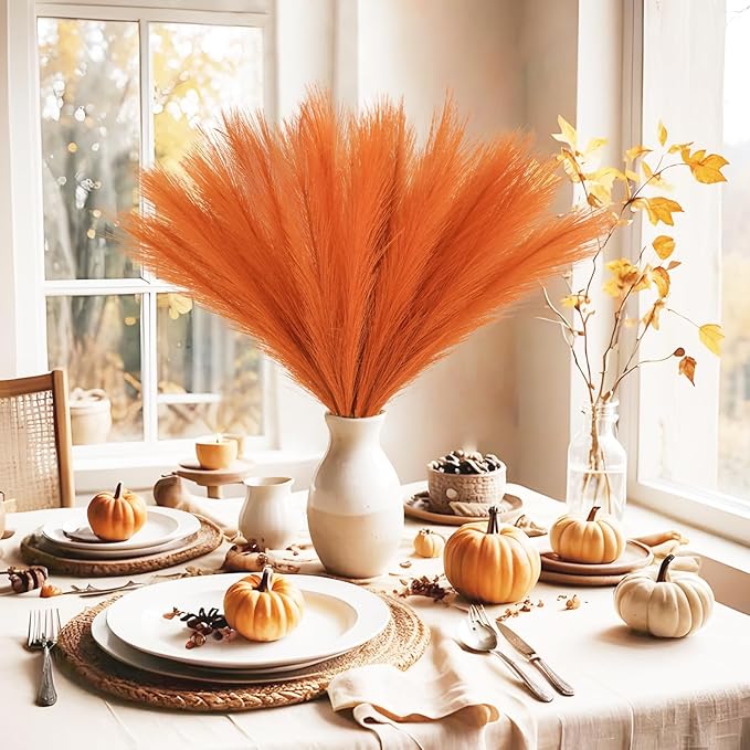 Artificial Pampas Grass Stems, 50 Pack, Burnt Orange, 21.6 Inch
