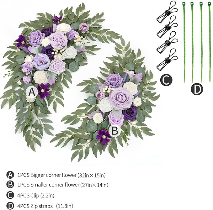 Artificial Flower Swags, Purple Silk, Pack of 2 for Wedding Arch Decor