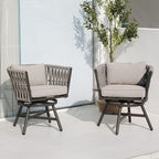 Grand patio Swivel Rope Wicker Chairs Set of 2, Patio Dining Chairs with Cushions, Wicker Armchairs Frame, Outdoor Modern Style for Backyard, Balcony, Quinn, Light Gray Brown