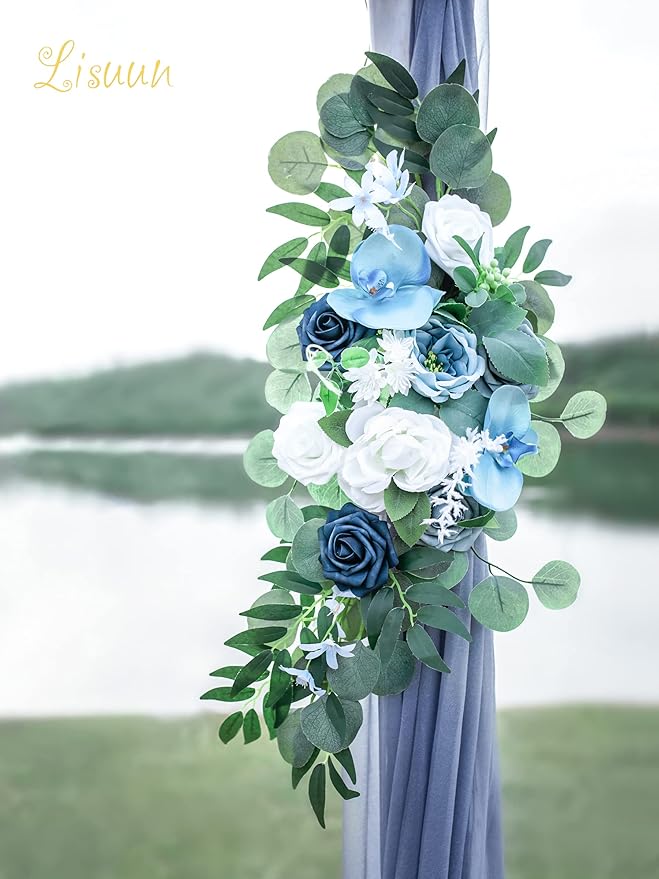 Artificial Flowers Wedding Arch Swag Set, Grey Blue Silk, Large and Small