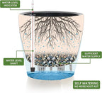 Dexceder 13x12 Self Watering Planter with Wheels Indoor Outdoor, Inner Pot Design, Thickened Large Floor Standing Flower Plant Pot with Water Level Indicator (White Gold Crackle)
