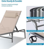 4 Pack Foldable Chaise Lounge Chair with Cup Holder, Assemble-Free Outdoor Lounge Chair with Detachable Pillow and 6 Adjustable Backrest, Patio Lounge Chair for Outside Poolside Beach Pool, Khaki