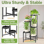 iDavosic.ly Plant Stand with Garden Tools, 5 Tier Corner Metal Flower Display Holder Shelf Indoor Outdoor, Easy Assembly Folding Tall Orchid Rack for Patio Balcony Porch Living Room House, Black