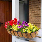 8 Pack 30 Inch Window Deck Railing Planter Boxes with Coconut Liner, Large Hanging Window Flower Boxes Metal Railing Planter for Balcony Fence Porch (8, 30 Inch)