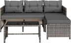 Vongrasig 3 Pieces Patio Furniture Sets, All-Weather Wicker Outdoor Sofa Couch Sectional Set, Small Conversation Set for Patio, Garden w/Cushion, Glass Table, (Grey)