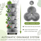 Umigy 2 Set Light Gray 7 Tier Stackable Vertical Planters with Removable Wheels and Tools Tower Planters Strawberry Herb Flower Vegetable Pots Indoor Outdoor Gardening Pots