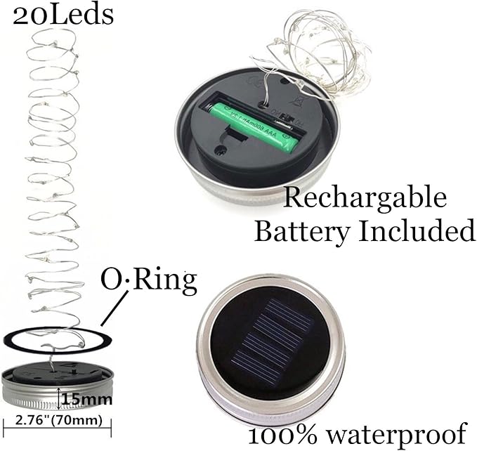 String Lights for Mason Jars, 8-Pack Solar Lid Lights, Warm White