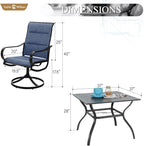 Sophia & William Outdoor Patio Dining Set 5 Pieces, 4 x Textilene Swivel Patio Chairs with Padded and 37" Square Metal Dining Table, Outdoor Table and Chair Set for Lawn Garden (Blue)