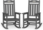 Oversized Outdoor Rocking Chairs Set of 2, High Back Porch Rocking Chair, HDPE All Weather Resistant Rocking Chairs for Patio, 380lbs Weight Capacity, Dark Grey