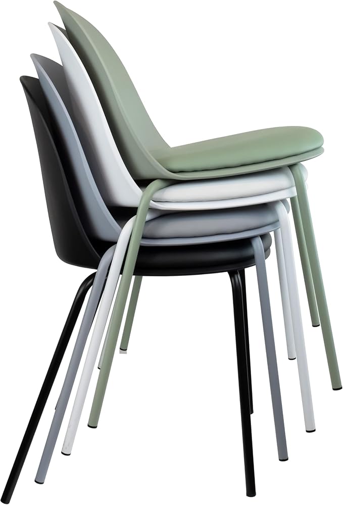 2xhome Modern Stackable Armless Dining Chair | Plastic Shell Seat with Metal Legs | Indoor or Outdoor Use | Home Kitchen Patio (2, White, Padded Seat)