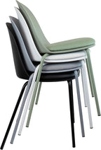 2xhome Modern Stackable Armless Dining Chair | Plastic Shell Seat with Metal Legs | Indoor or Outdoor Use | Home Kitchen Patio (2, White, Padded Seat)