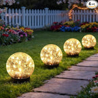 Solar Garden Lights Outdoor Waterproof, 4 Pack 30 LEDs Cracked Glass Ball Light, Ground Landscape Garden Decor, Solar Globe Decorative for Pathway/Patio/Lawn/Yard (Warm White, 3.9")
