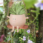 AFFLAT Smiley Face Flower Pot,Swinging Hanging Planter,Resin Smiley Face Hanging Pot,Cute Swinging Planter with Unique Design,Suitable for Indoor & Outdoor Decoration,an Ideal Gift for Festivals
