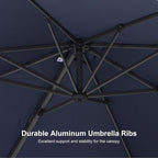 PURPLE LEAF 8' X 8' Patio Umbrella with Wheeled Base for Pool 7' High Offset Outdoor Cantilever Umbrella Swimming Pool Umbrella with 360°Rotation for Poolside Navy Blue