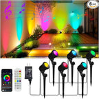 Smart Landscape Spotlights, Low Voltage IP67 Waterproof Outdoor Spot Lights Compatible with APP/Remote Control Color Changing Lights for Yard Garden Pathway Lawn Tree Festival 6 Pack