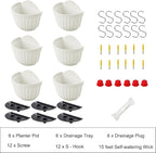 ORIMERC 6 Pcs Plastic Large Wall Plant Pots Vertical Garden Living Wall Mounted Window Hanging Basket Fence Planters Indoor Outdoor for Plants Flowers Kitchen Herbs Holder with Drainage Decor White