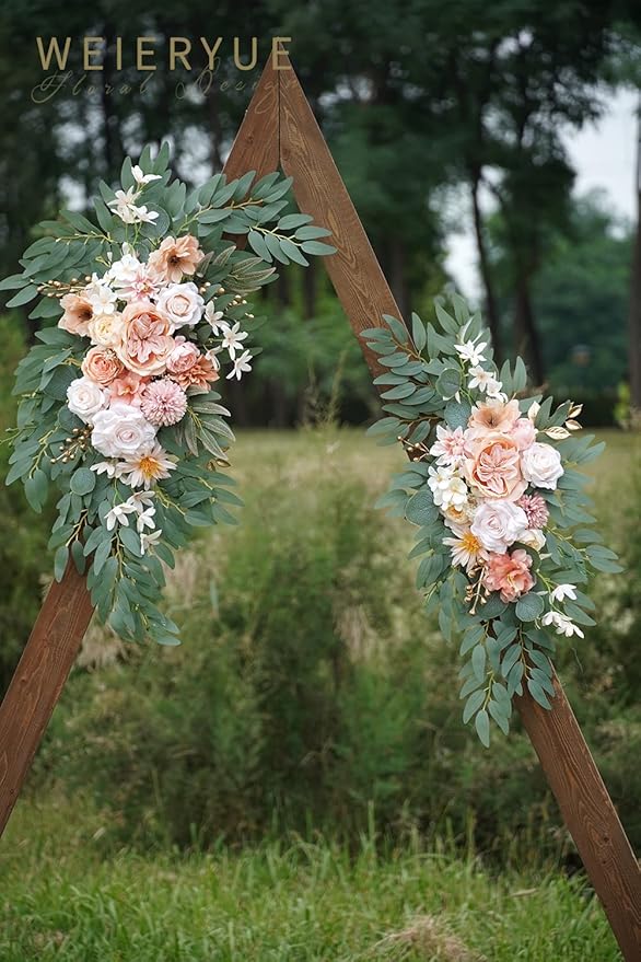 Artificial Flower Swags Set of 2, Coral Pink Silk Blend Wedding Arch Decor