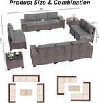 ALAULM 12 Pieces Outdoor Patio Furniture Set Sectional Sofa Sets Brown PE Rattan Patio Conversation Set w/10 Grey Seat Cushions and 2 Coffee Tables