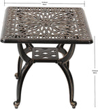 C/G Cast Aluminum Side Table,Decorative Outdoor End Table, Ornate Floral Pattern (Square, Copper)