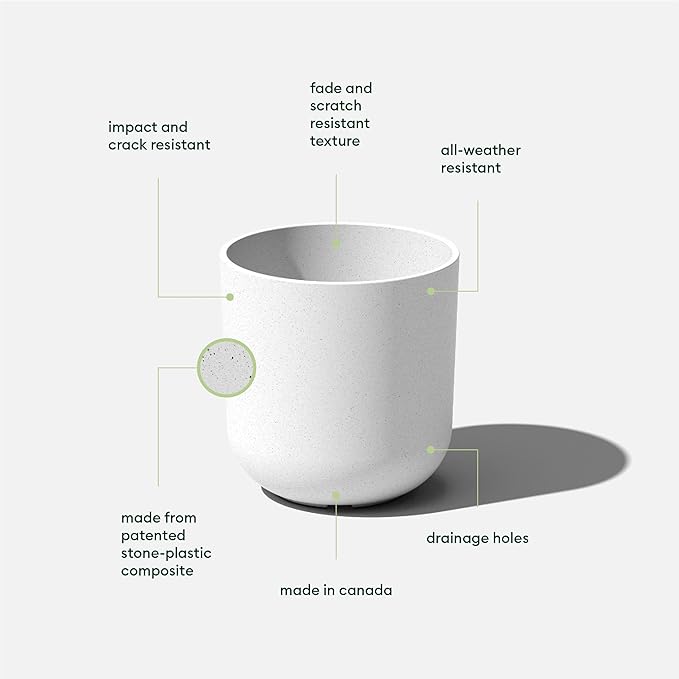 Veradek Mason Series Lima Planter - Round Planter for Indoor or Outdoor Porch/Garden | Made from Plastic-Stone Composite with Drainage Holes | Modern Décor for Succulents, Flowers, Small Plants