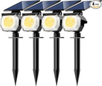 btfarm 4 Pack Solar Spot Lights Outdoor Waterproof IP65-1000LM 52 LED Solar Spotlights Uplights with 3 Modes & 180° Adjustable Panel, Landscape Lighting Outside for Yard Pathway Trees (Warm White)