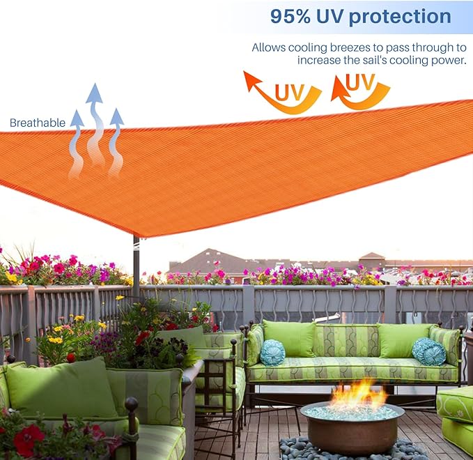 E&K Sunrise 3' x 3' x 3' Sun Shade Sail Triangle Canopy Shade Cover UV Block for Patio Backyard Garden Outdoor (Orange)