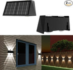 2-Pack Solar Fence Lights, Up & Down Lighting, 50LM/25LM Dual Brightness, 4 Color Modes, IP65 Waterproof, 1200mAh Battery, Screw/Adhesive Mount for Garden Wall Path Deck